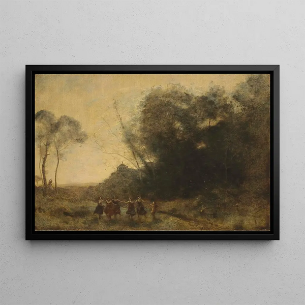 Round of Nymphs - Jean-Baptiste-Camille Corot — framed artwork on a wall