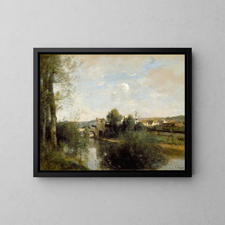 Seine et vieux pont à Limay - Jean-Baptiste-Camille Corot — framed artwork on a wall