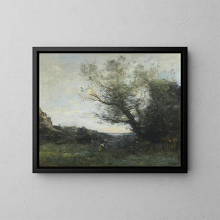 Souvenir d'Italie. La cueillette - Jean-Baptiste-Camille Corot — framed artwork on a wall
