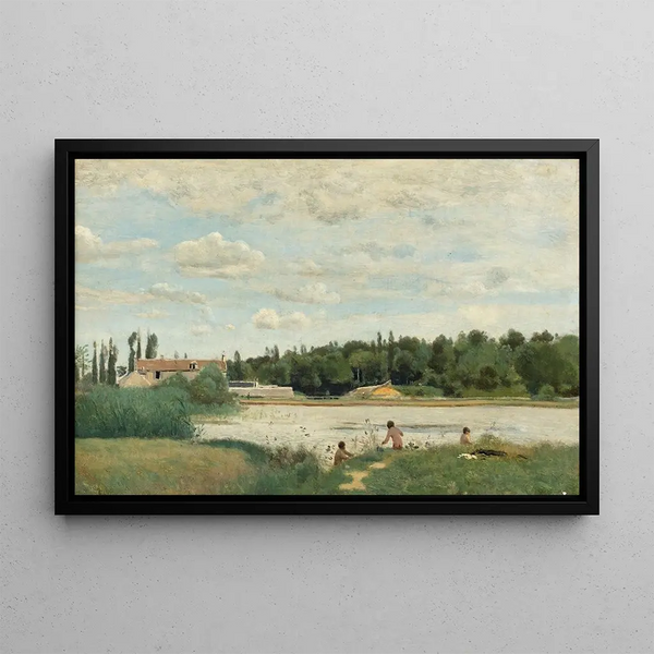 The Bath - Jean-Baptiste-Camille Corot — framed artwork on a wall