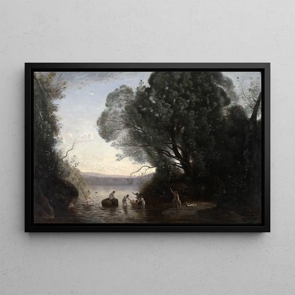 The Bath of Diana - Jean-Baptiste-Camille Corot — framed artwork on a wall