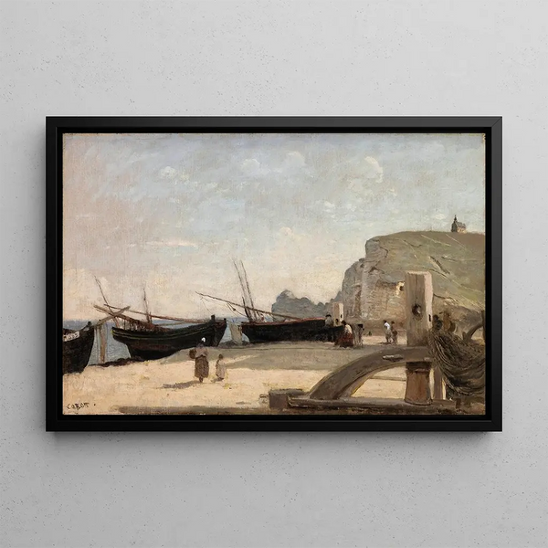 La plage d'Étretat - Jean-Baptiste-Camille Corot — framed artwork on a wall
