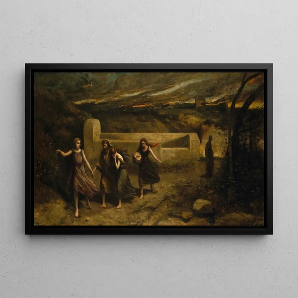 L'incendie de Sodome - Jean-Baptiste-Camille Corot — framed artwork on a wall