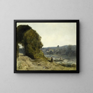 The boatman's departure - Jean-Baptiste-Camille Corot — framed artwork on a wall