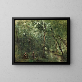 Les Ramasseurs d'anguilles - Jean-Baptiste-Camille Corot — framed artwork on a wall