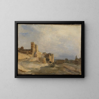 The Palace of the Popes in Avignon - Jean-Baptiste-Camille Corot — framed artwork on a wall
