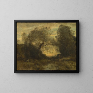 L'Étang at the entrance of the woods - Jean-Baptiste-Camille Corot — framed artwork on a wall