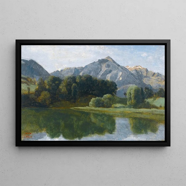 a Lake in the Oberland - Jean-Baptiste-Camille Corot — framed artwork on a wall
