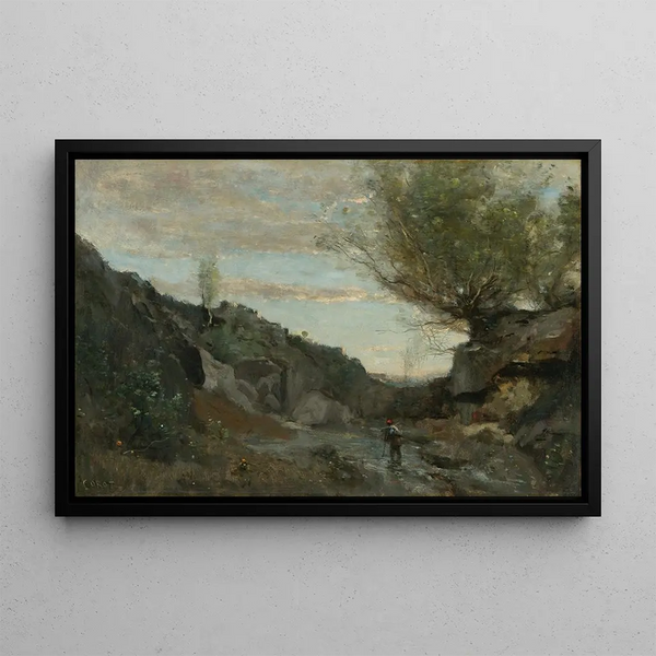 a Torrent in the Abruzzi - Jean-Baptiste-Camille Corot — framed artwork on a wall