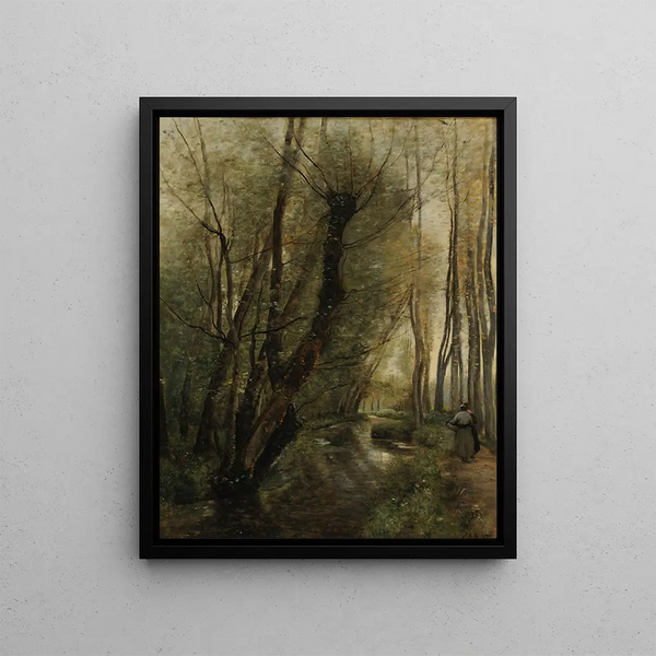 A stream near Beauvais - Jean-Baptiste-Camille Corot — framed artwork on a wall