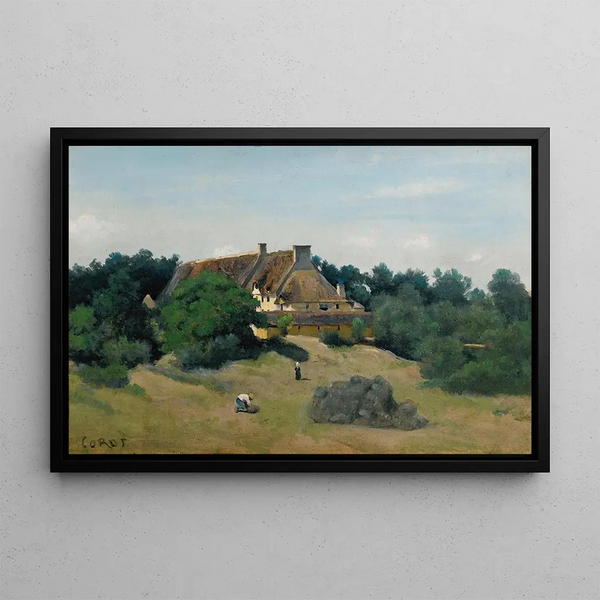 a farm in Saint-Martin-du-Bon-Fossé near Saint-Lô - Jean-Baptiste-Camille Corot — framed artwork on a wall