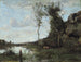 a Peasant Woman and Her Cow, the Pond in View of a Village - Jean-Baptiste-Camille Corot — artwork view
