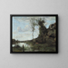 a Peasant Woman and Her Cow, the Pond in View of a Village - Jean-Baptiste-Camille Corot — framed artwork on a wall