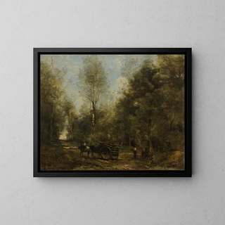 a path in the woods of Wagnonville - Jean-Baptiste-Camille Corot — framed artwork on a wall
