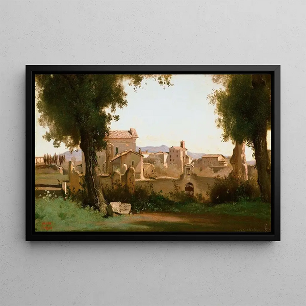 View of the Farnese Gardens, Rome - Jean-Baptiste-Camille Corot — framed artwork on a wall