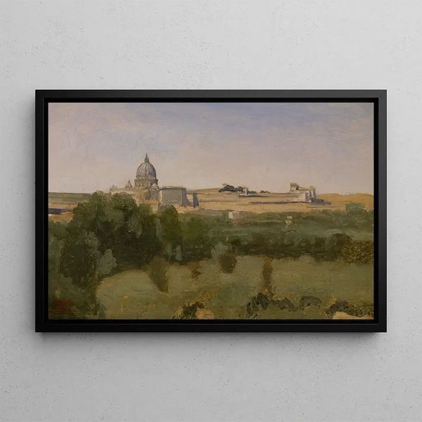View of Rome from Monte Pincio - Jean-Baptiste-Camille Corot — framed artwork on a wall