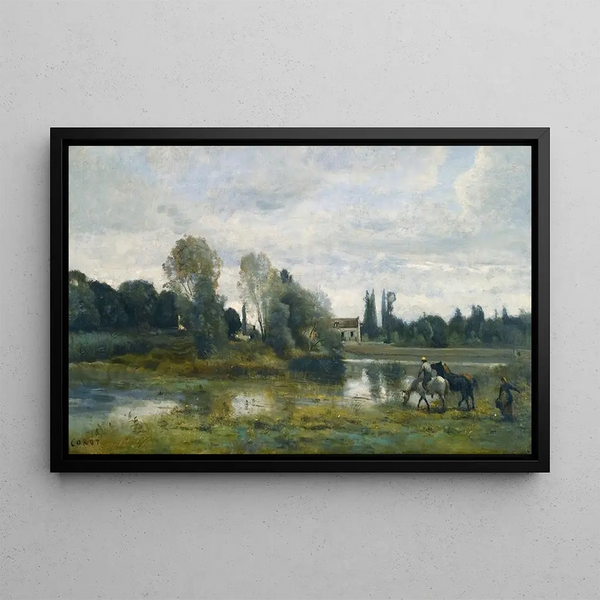 Ville d'Avray L'abreuvoir des chevaux - Jean-Baptiste-Camille Corot — framed artwork on a wall