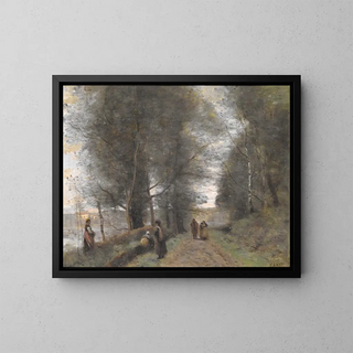 Forest Path in Ville-d'Avray bordering the pond - Jean-Baptiste-Camille Corot — framed artwork on a wall