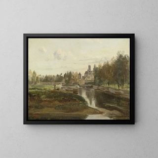 View of Moret-sur-Loing - Jean-Baptiste-Camille Corot — framed artwork on a wall
