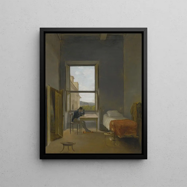 L'artiste dans sa chambre à la Villa Médicis à Rome - Jean-Baptiste Auguste Vinchon — framed artwork on a wall
