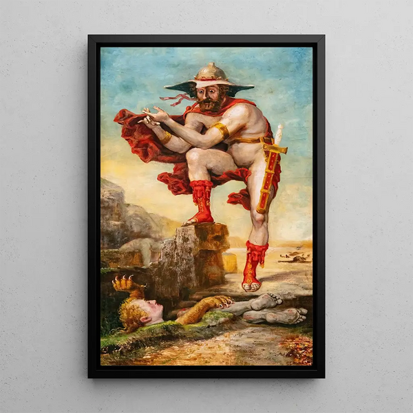 Oedipus and the Sphinx - Jean-Baptiste Cariven — framed artwork on a wall