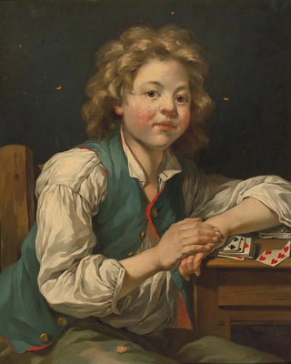 JeanBaptiste Charpentier - A Boy Seated Beside A table With Cards.webp