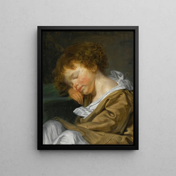 a sleeping boy on a table - Jean-Baptiste Greuze — framed artwork on a wall