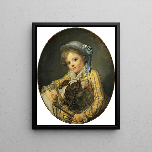 Boy with a Dog - Jean-Baptiste Greuze — framed artwork on a wall