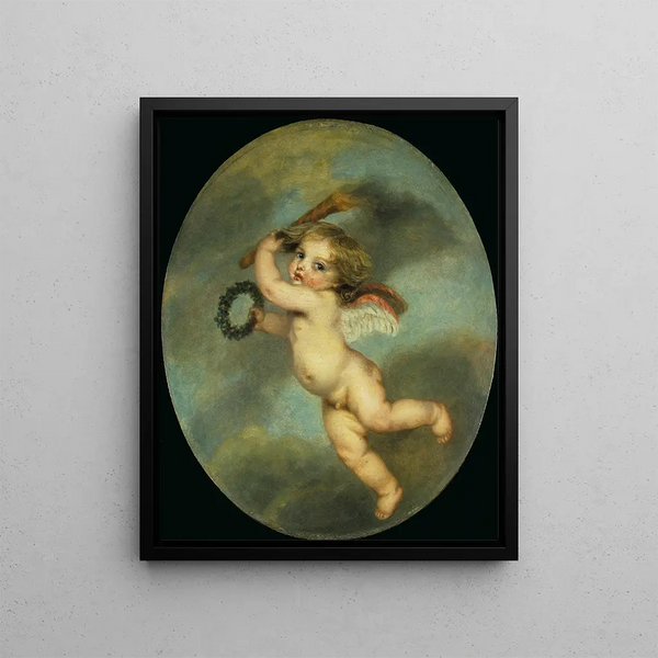 Cupid with a torch - Jean-Baptiste Greuze — framed artwork on a wall