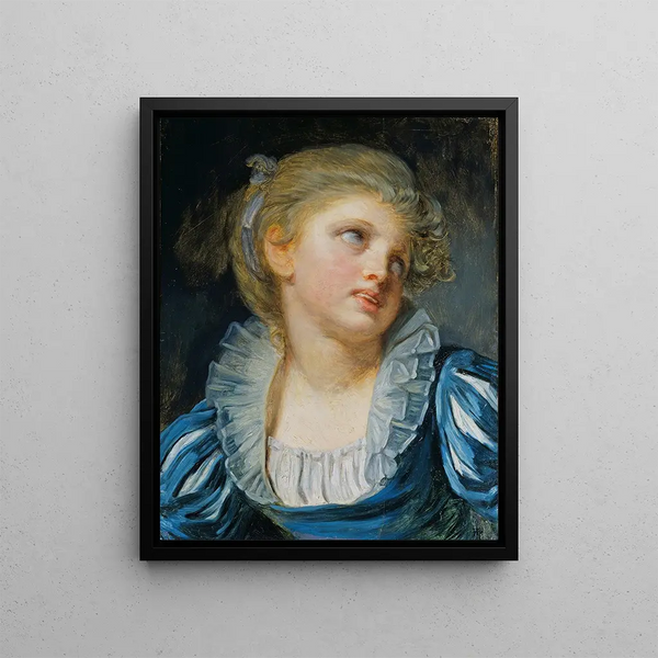 Girl in Blue Dress - Jean-Baptiste Greuze — framed artwork on a wall