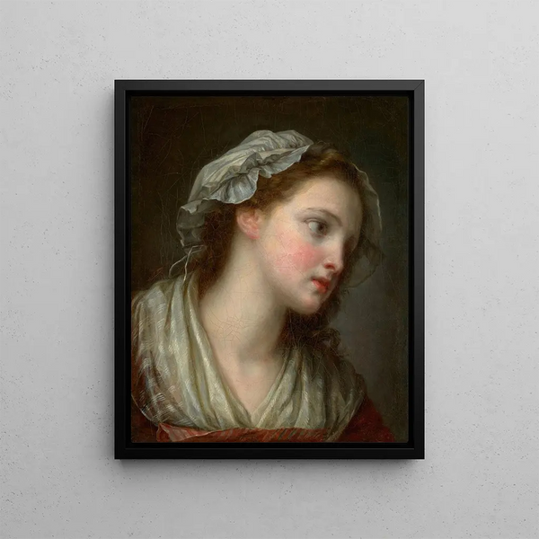 Girl with Bonnet - Jean-Baptiste Greuze — framed artwork on a wall