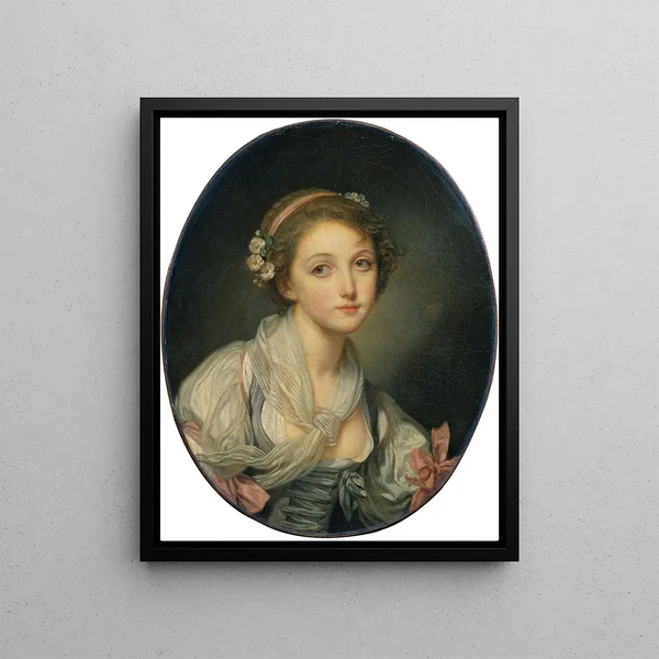 Girl with a Gauze Scarf - Jean-Baptiste Greuze — framed artwork on a wall