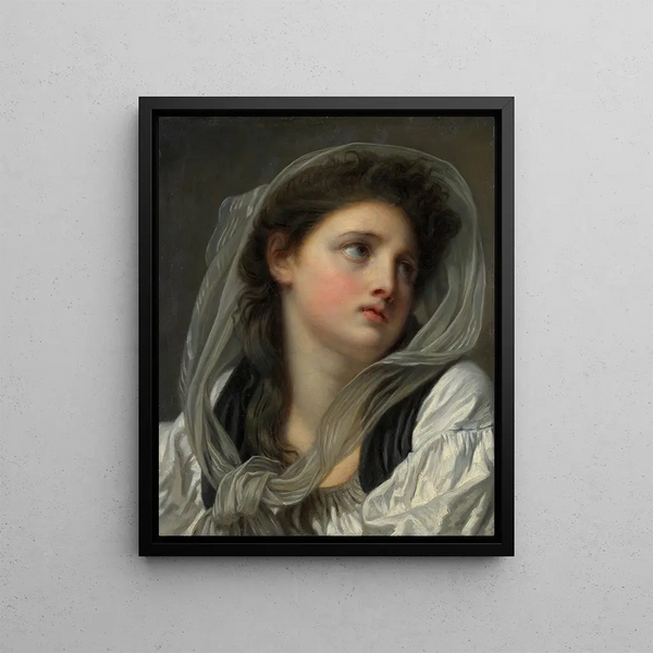 Head of a Young Woman - Jean-Baptiste Greuze — framed artwork on a wall