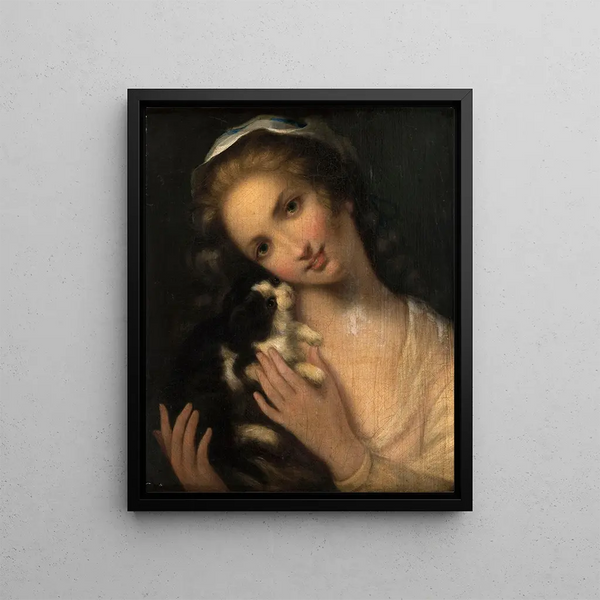 Young girl with cat - Jean-Baptiste Greuze — framed artwork on a wall