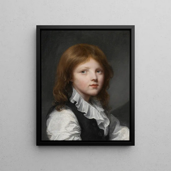 Portrait of a Boy in a Black Waistcoat Turned to the Right - Jean-Baptiste Greuze — framed artwork on a wall