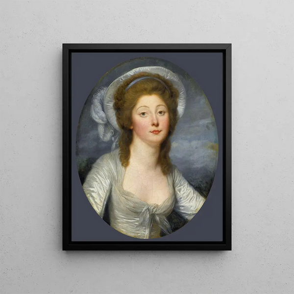 Portrait of a young woman called Mademoiselle Montredon - Jean-Baptiste Greuze — framed artwork on a wall