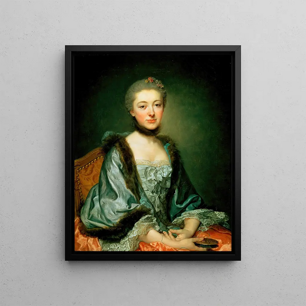 Portrait of Marie Angélique Vrany de Varennes Mme Georges Gougenot de Croissy - Jean-Baptiste Greuze — framed artwork on a wall
