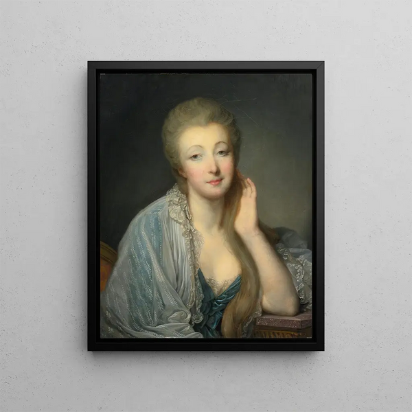 Portrait of Countess Du Barry - Jean-Baptiste Greuze — framed artwork on a wall