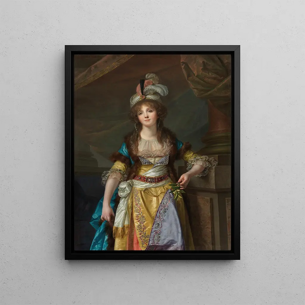 Portrait of a lady in Turkish costume - Jean-Baptiste Greuze — framed artwork on a wall