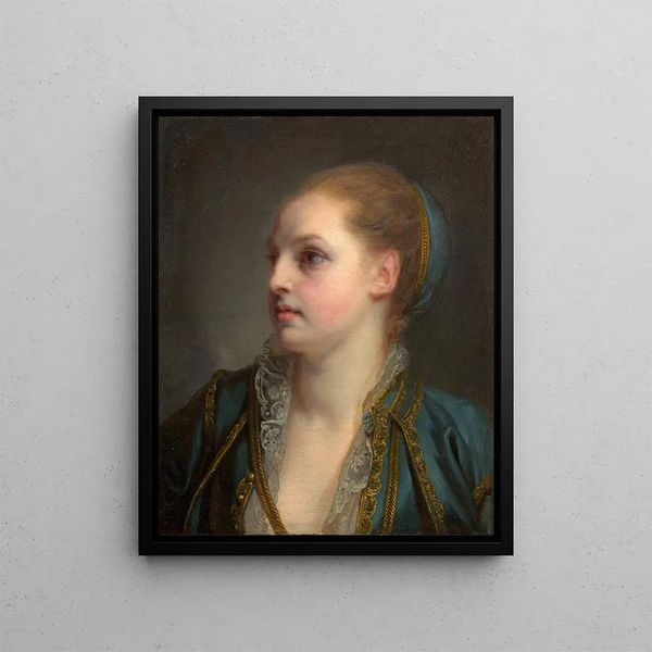 Presumed portrait of Mademoiselle Clairon - Jean-Baptiste Greuze — framed artwork on a wall