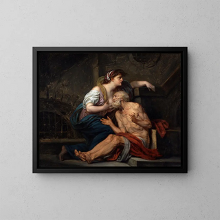 La Charité romaine - Jean-Baptiste Greuze — framed artwork on a wall