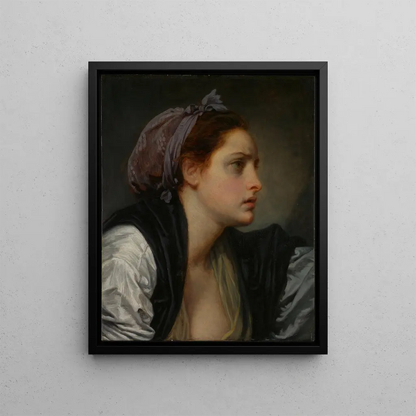 Study of a Woman's Head - Jean-Baptiste Greuze — framed artwork on a wall