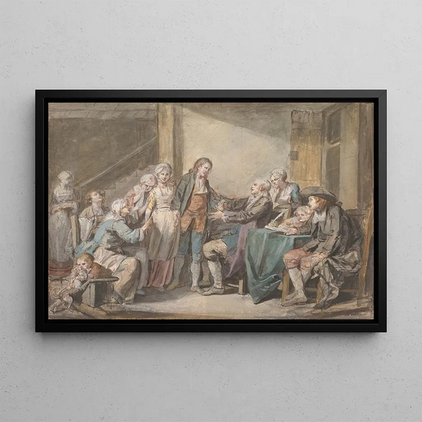 The Marriage Contract - Jean-Baptiste Greuze — framed artwork on a wall