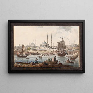 Yeni Camii and the port of Istanbul - Jean-Baptiste Hilaire — framed artwork on a wall