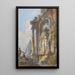 Vue de la pyramide de Caius Cestius et des ruines antiques avec un soldat et une jeune femme au premier plan - Jean-Baptiste Lallemand — framed artwork on a wall