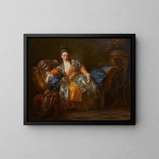 Portrait of a woman on a sofa - Jean-Baptiste Le Prince — framed artwork on a wall