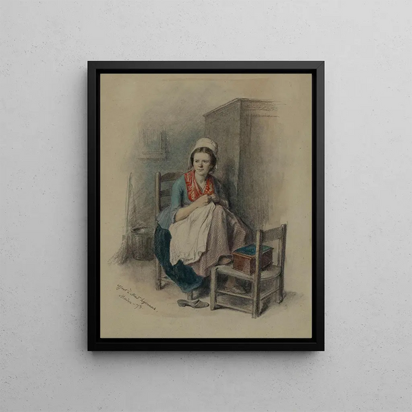 Woman sewing - Jean-Baptiste Madou — framed artwork on a wall
