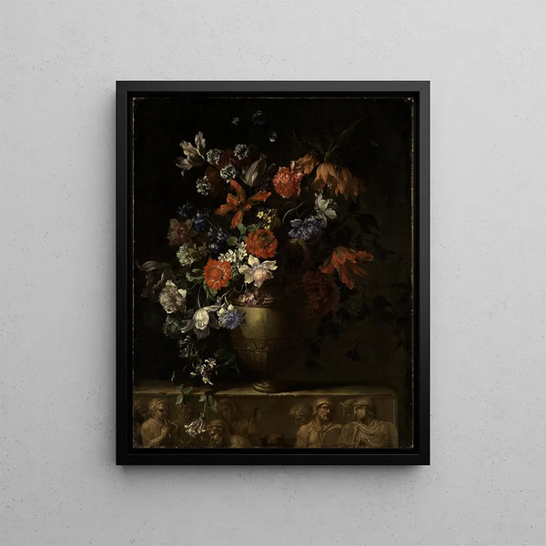 a flower still life in a vase - Jean-Baptiste Monnoyer — framed artwork on a wall