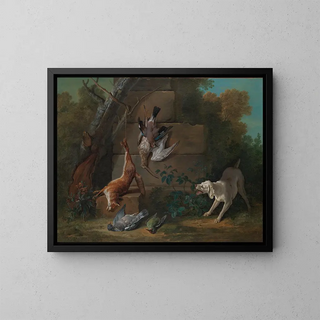 a Dog guarding game - Jean-Baptiste Oudry — framed artwork on a wall