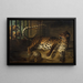Leopard in a cage confronts two mastiffs - Jean-Baptiste Oudry — framed artwork on a wall